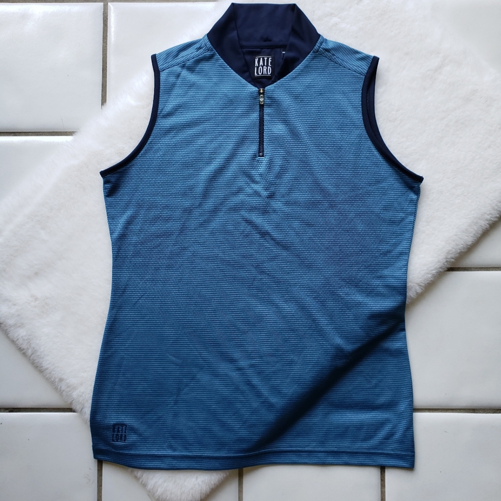 Kate Lord Golf Tennis Sleeveless Polo Medium Blue 1/4 Zip Tank Top Pickleball